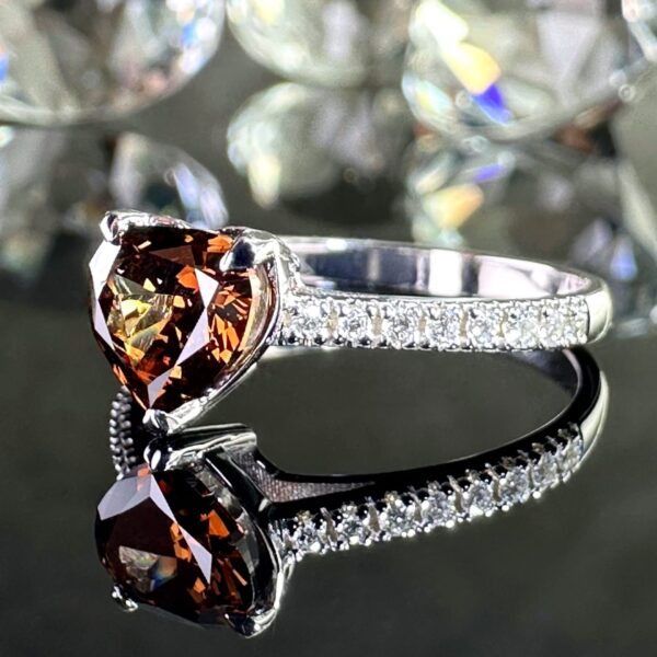 18K White Gold Ring with 1.01 ct Natural Fancy Deep Brownish Orange SI1 Diamond & VVS Diamonds, ALGT Certified | Luxurious Fine Jewelry