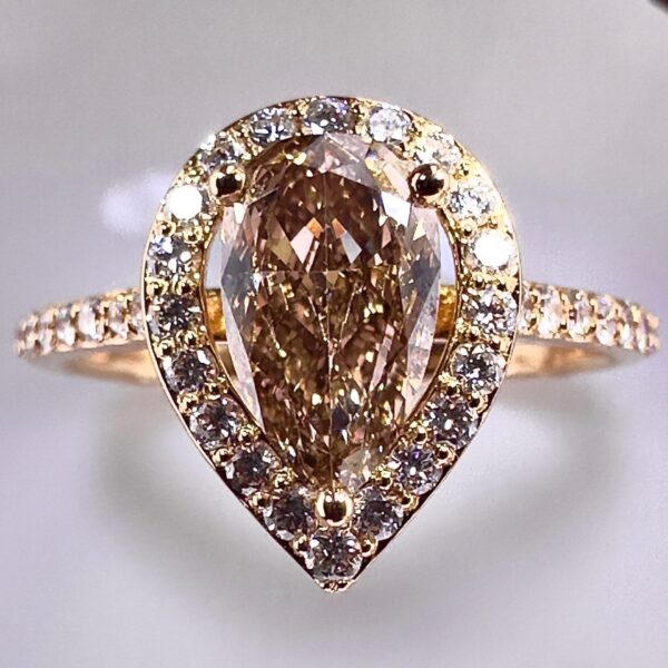 18K Yellow Gold Ring with 1.27 ct Natural Fancy Yellowish Brown VVS2 Diamond & VS Diamonds, ALGT Certified